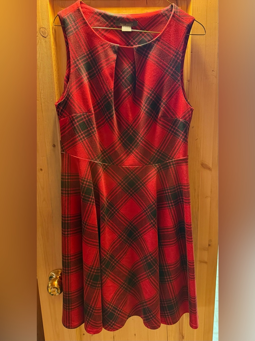 Suzy Shier Red and Black Plaid Midi Fit-and-Flare Dress